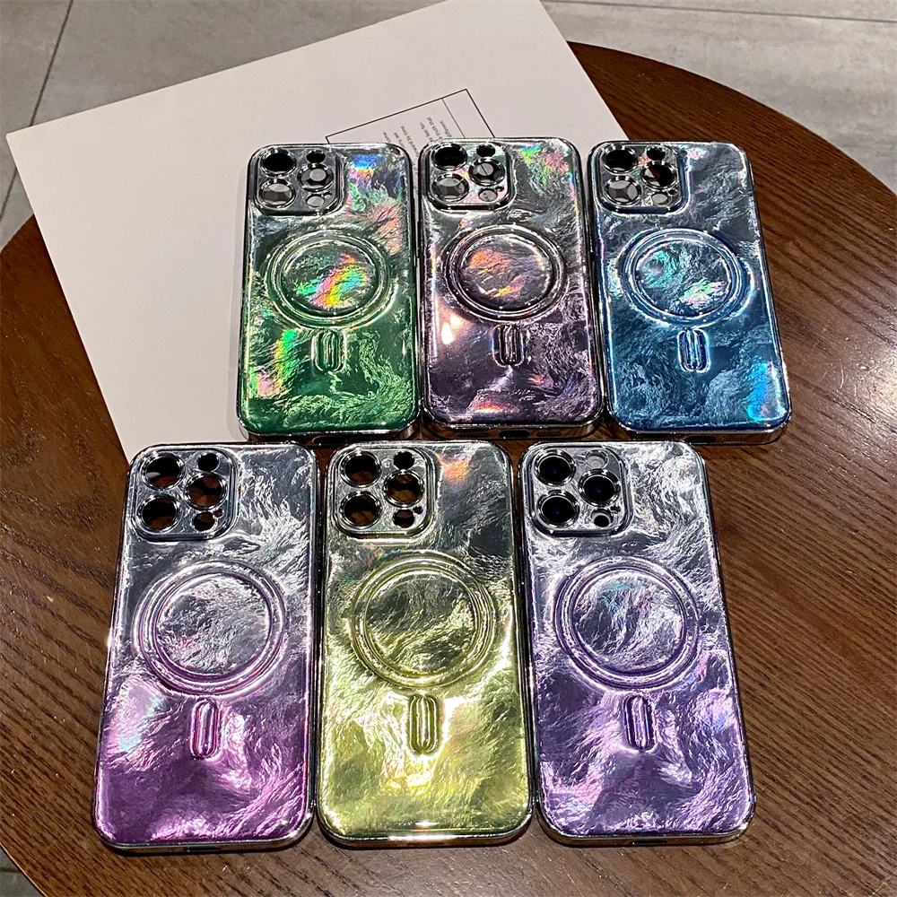 Ослепительный блестящий градиент для Magsafe магнитный чехол телефона iPhone 16 15 11 12 13 14