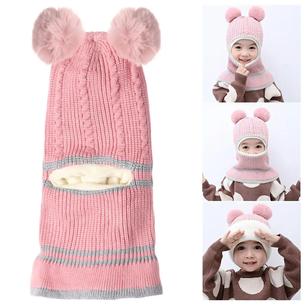 

Cute Head Cover Masked Cap Winter Warm Windproof Children Knitted Cap Cartoon Hat Neck Face Guard Baby Beanie Hat
