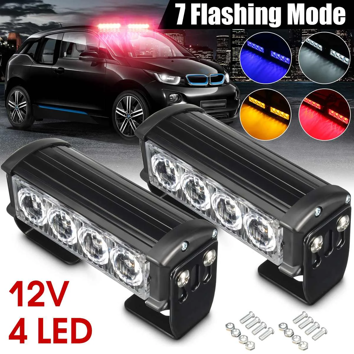 

2pcs 12V Car LED Strobe Warning Light Flashing Emergency Light Signal Day Running Lamp Auto Car Truck SUV Trailer Bus