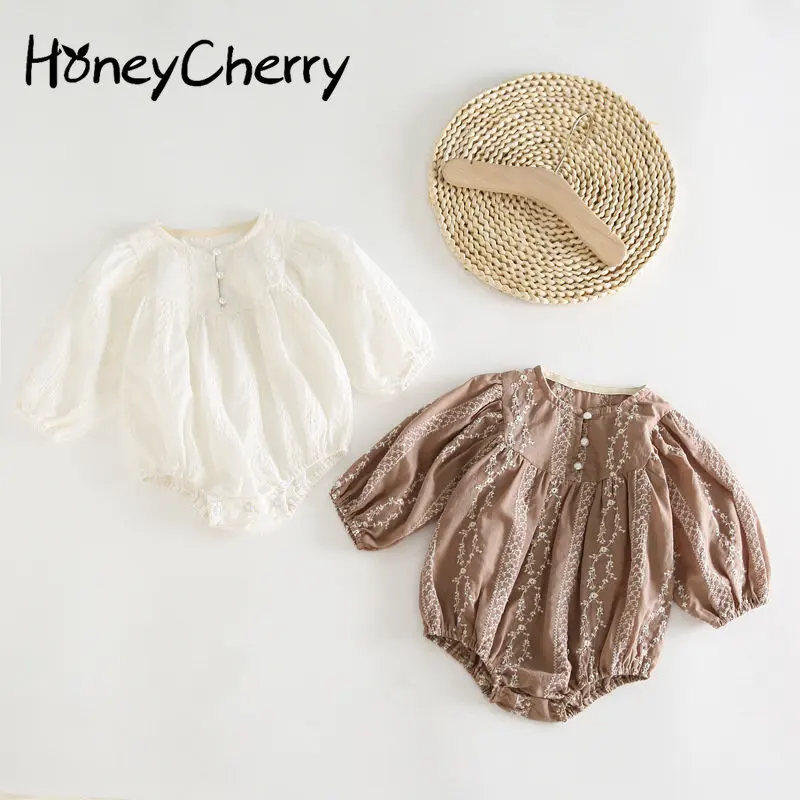 

HoneyCherry Baby Vintage Long-sleeved Embroidery Bodysuit Baby Girls Clothes