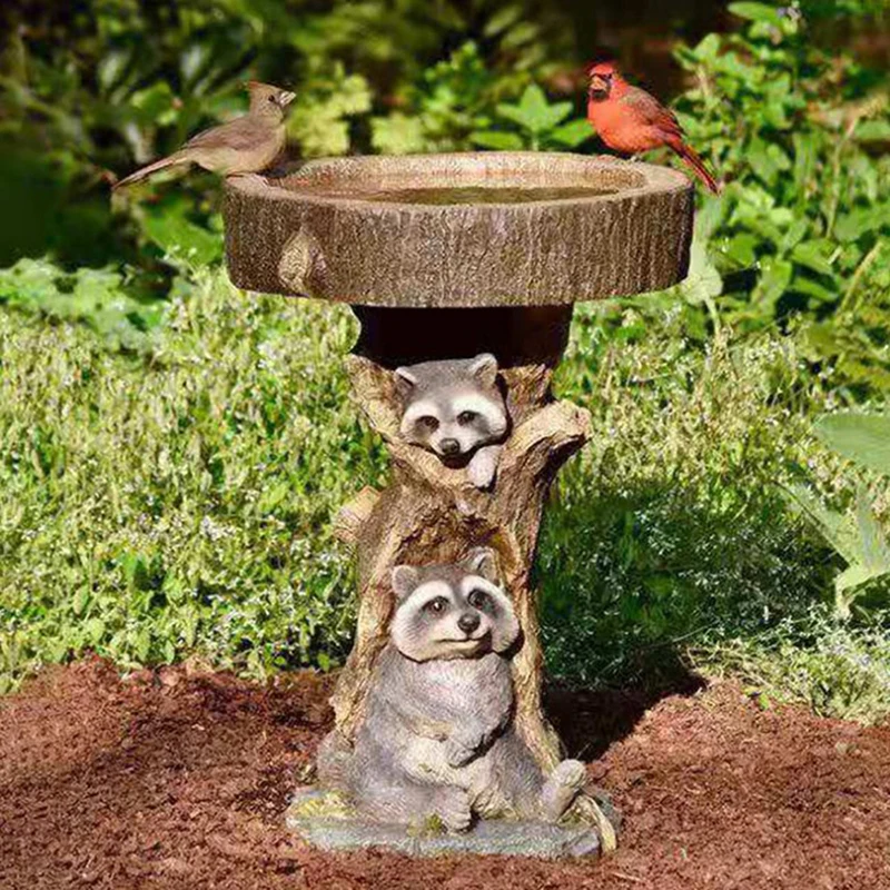 

Resin Raccoon Tree Dog Garden Ornament Bird Bath Home Yard Outdoor Decoration