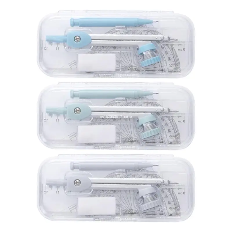 

Portable with Protractor Triangles Ruler Mechanical Pencil Eraser Dropship