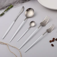white silver 20pcs stainless steel matte dinnerware travel cutlery spoon fork knife tableware set kitchen utensil flatware sets