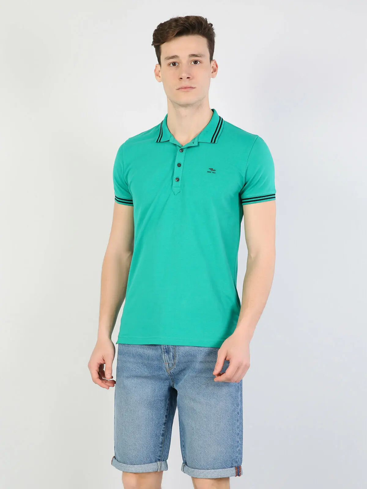 Мужские облегающие зеленые футболки поло с коротким рукавом Colins для мужчин