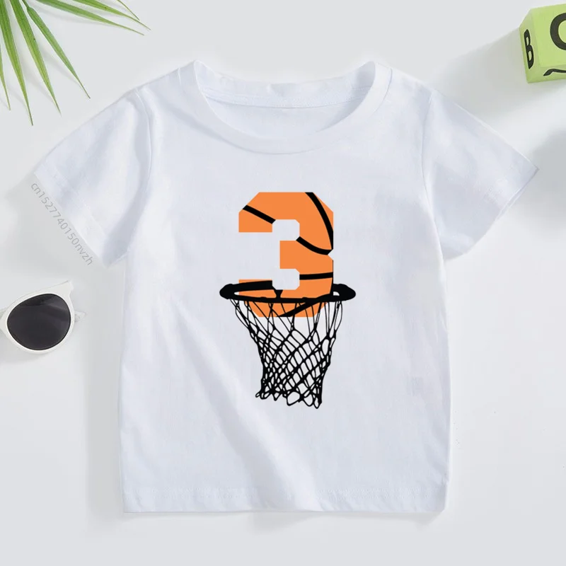 

Boys 1-10 Basketball Birthday Numbers T-shirts Children’S Basketball Shoot Into the Net Print Tees Top Kid Casual Wear