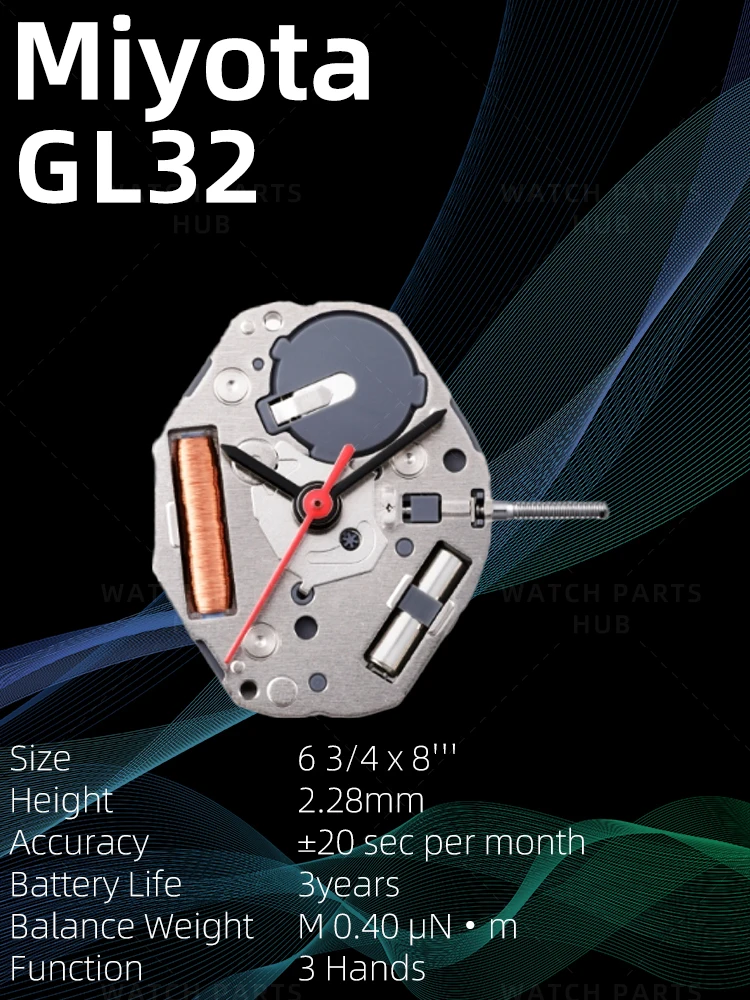 

New Genuine Miyota GL32 Watch Movement Citizen Original Quartz Mouvement Automatic Movement 3 Hands Watch Parts