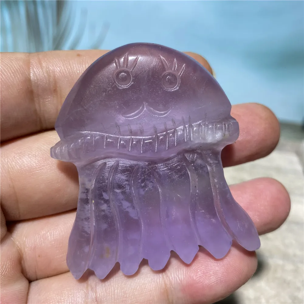 Fluorite Stone Natural Crystal Healing Carving Jellyfish Reiki Wicca Wichcraft Meditation Minerals Ornaments For Home Decoration |