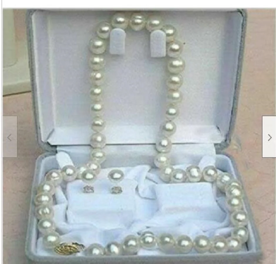 

18 "AAA 11-10 mm Nanhai natural white pearl necklace14k gold buckle + Earrings