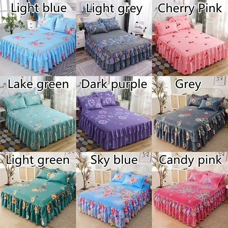 3PCS Bed Skirt Set Elastic Double Bedspread with Pillowcases Mattress Cover Bedding King Size Bedsheet لحاف 침대치마