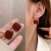 wine red square dangle earrings gold color buckle enamel statement fashion new trendy ear jewelry oorbellen voor vrouwen