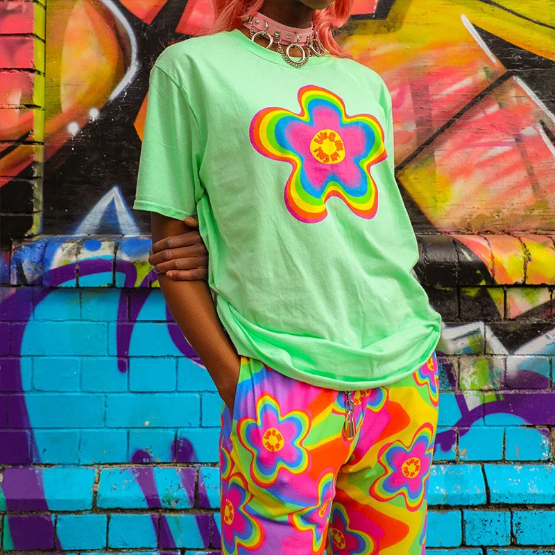 

Green Print Graphic T Shirts for Women Short Sleeve O Neck Casual T Shirts Oversized Streetwear Y2k Aesthetic Fashion Top Summer
