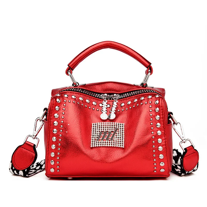 

Hand bag women's 2021 new fashion personality rivet women's one shoulder messenger bag soft leather net red women's bag