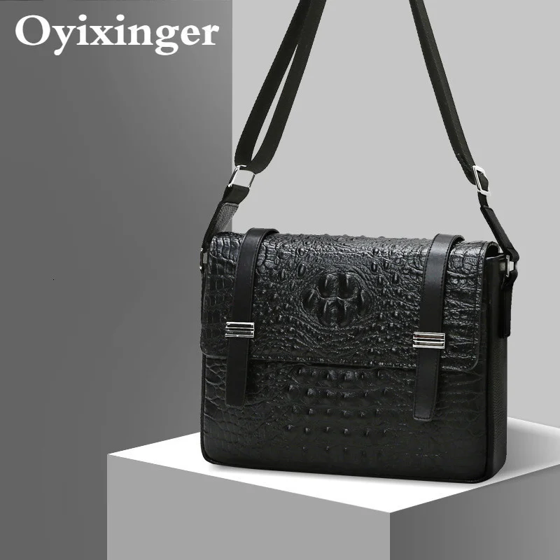 Man Messenger Bag Genuine Leather Crocodile Texture Small Men Bags Of Satchel Layer Cowhide Briefcase Bandolera Hombre Sac Homme