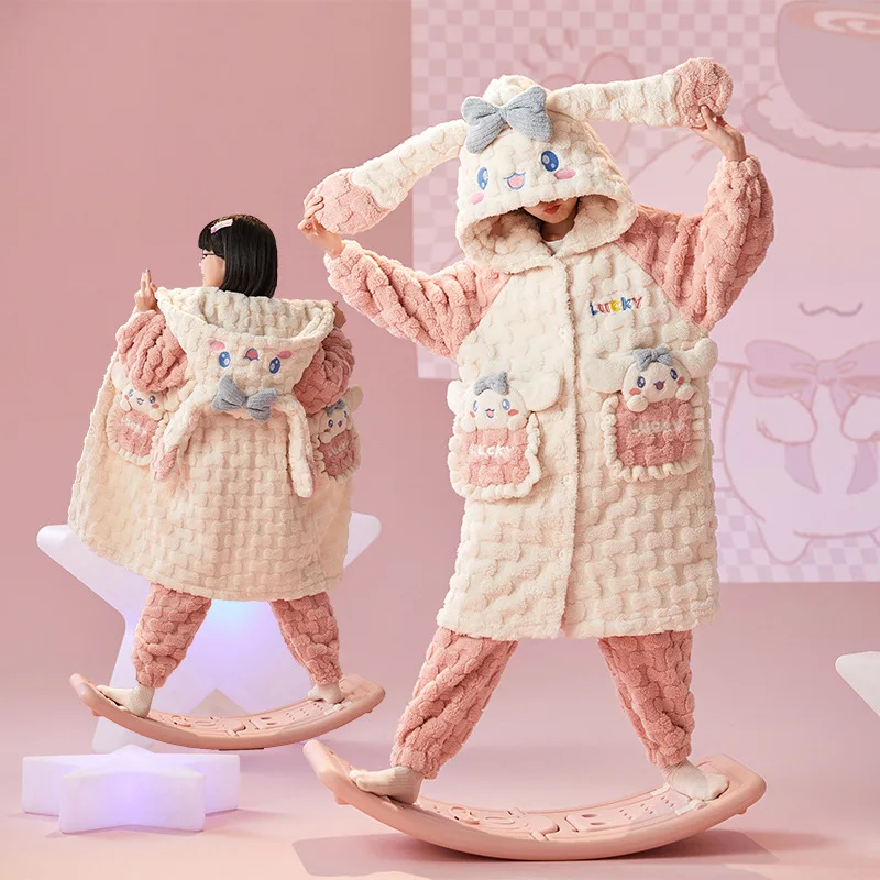 

Cinnamoroll Sanrio Kawaii Anime Wintertime Plush Pajama Set Cute Cartoon My Melody Kuromi Warm Comfort Loungewear Girls Gifts