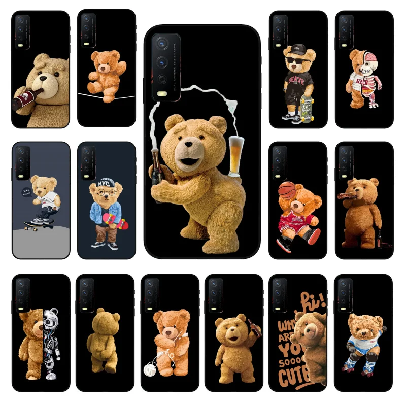 

Cartoon Teddy Bear Beer Phone Case For VIVO Y31 Y21 Y70 Y21S Y20 Y72 1907 Y12 Y11S Y53S Y33S Y55 Y76 Y51 Y15S Y01