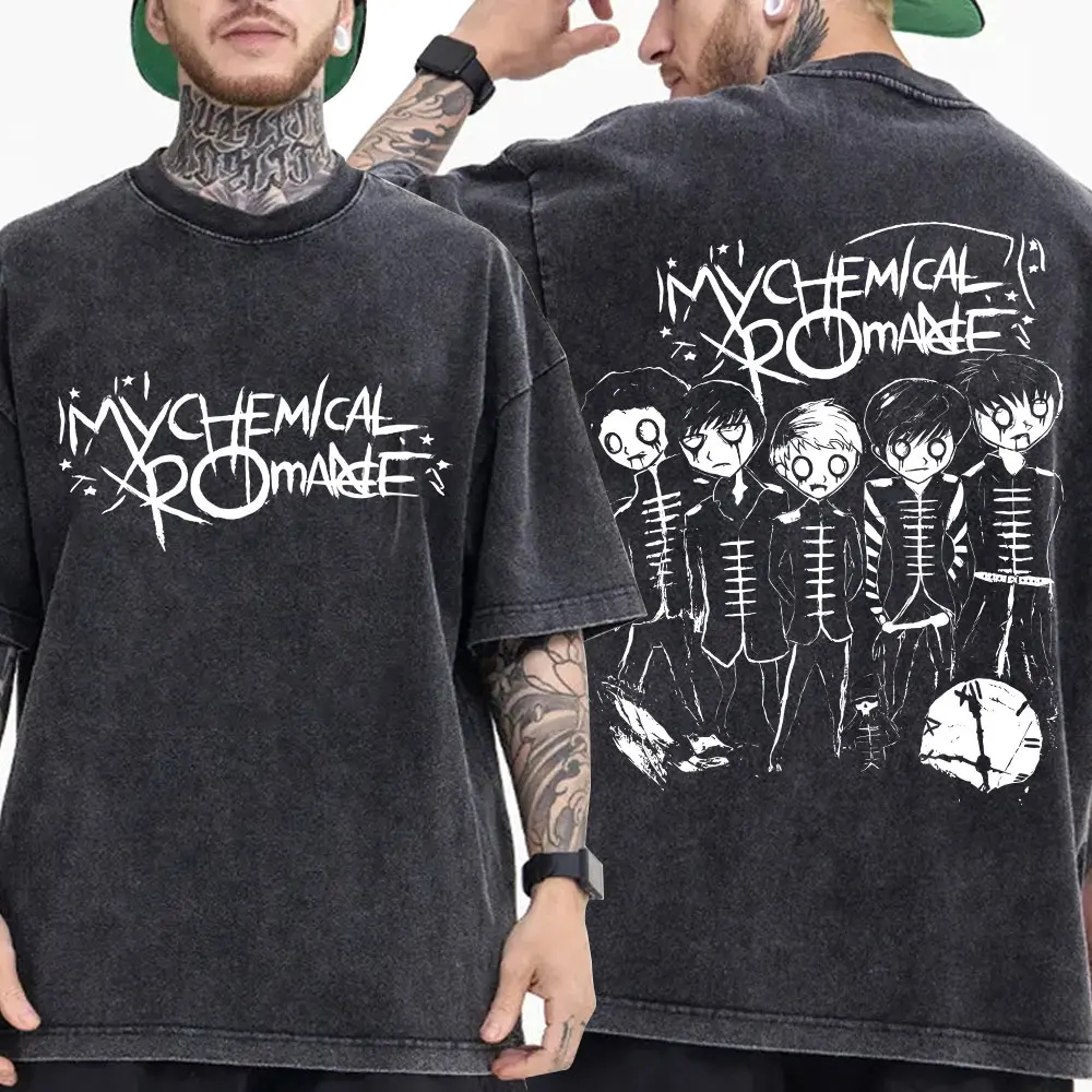 Фото Винтажная стираная футболка My Chemical Romance Punk Band The Black Parade Is Dead Футболки для мужчин и женщин Готическая хлопковая футболка большого размера №3