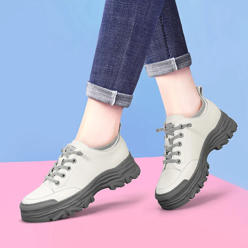 Кроссовки женские из натуральной кожи Треккинговая обувь низкая подошва