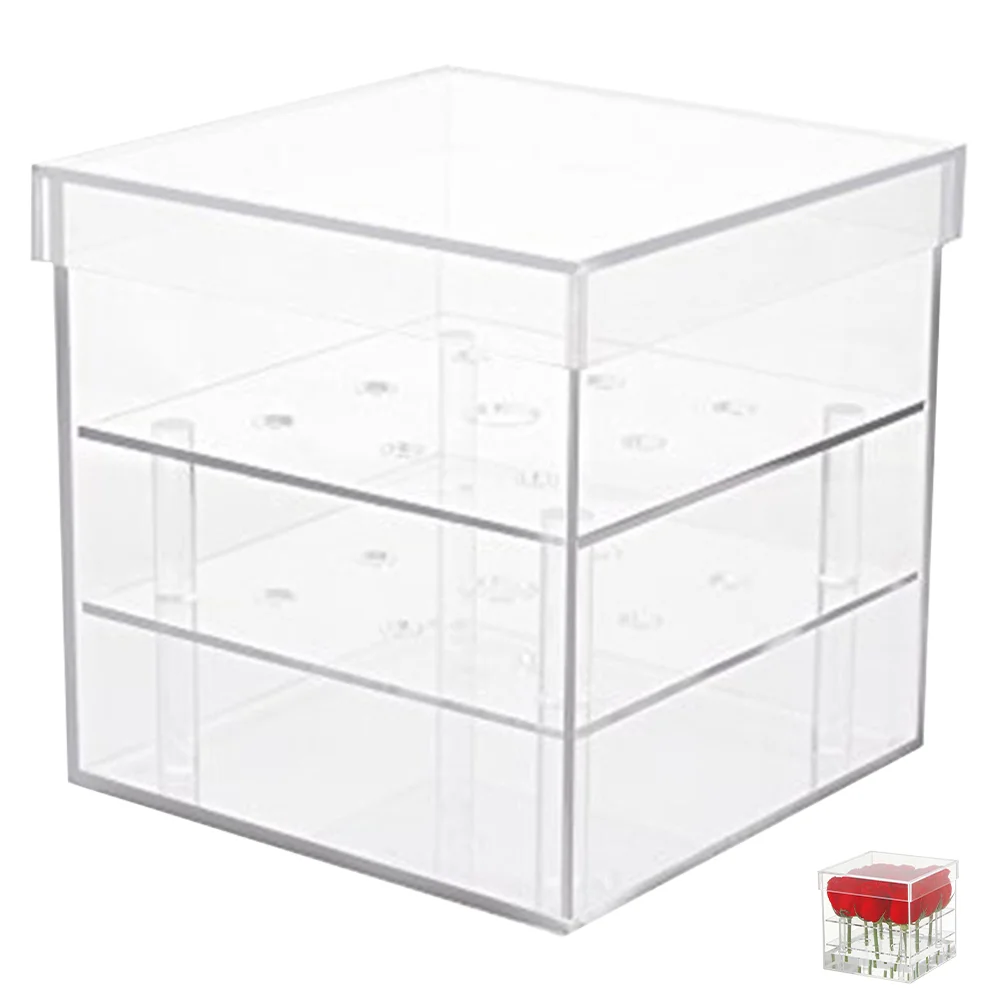 

Transparent Rose Box Square Floral Stand Clear Flower Holder Preserved Container
