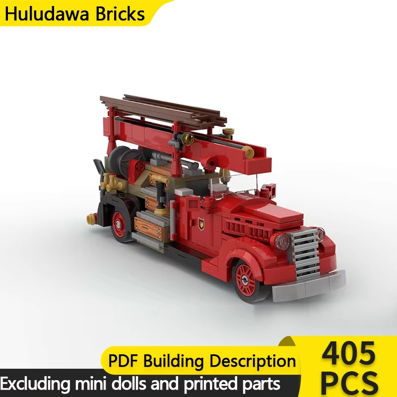 Модель городской автомобиль MOC строительные кирпичи винтажная пожарная машина