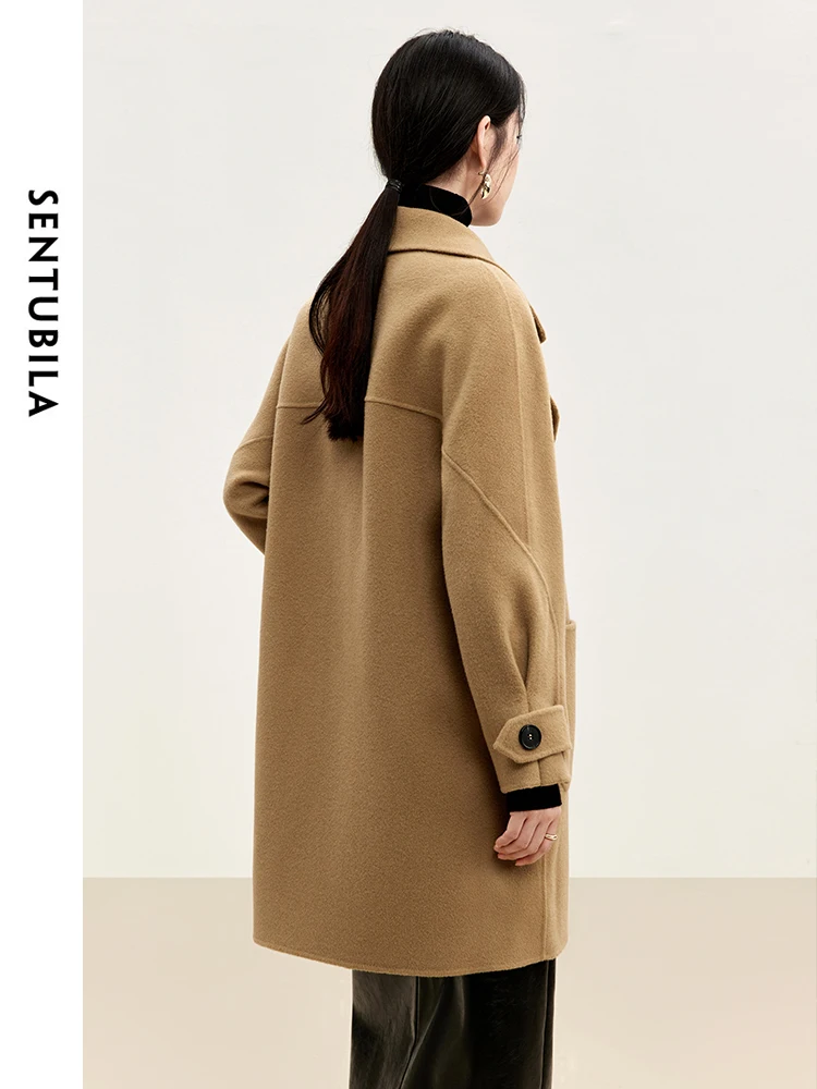 SENTUBILA текстура 100% шерстяное пальто куртки для женщин зимняя мода 2024 однотонные