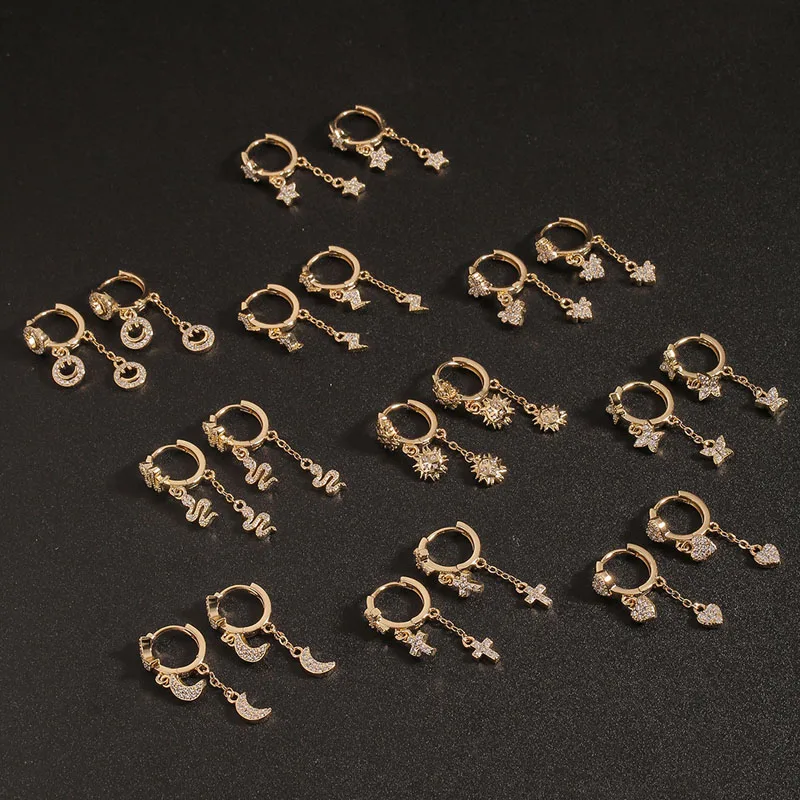 

New Copper Plated Real Gold Ear Ornaments Cool Style Cross Moon Earrings Women Temperament Earrings Earpin For Women