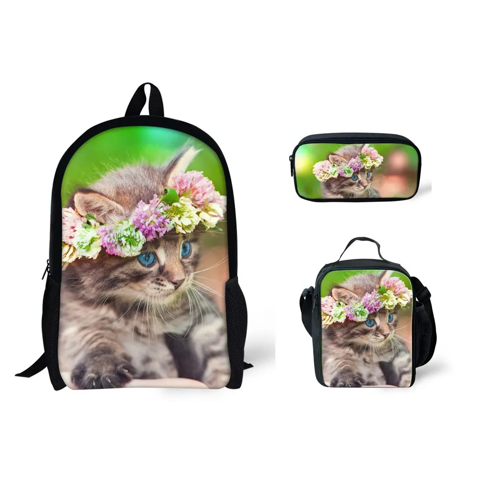 

Belidome Funny Cat Floral Design 3Pcs School Bag Set for Teen Boys Girls Schoolbag Backpack for Student Bookbag Mochila Infantil