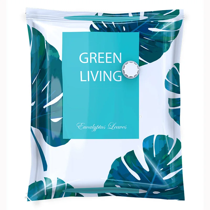 

Утолщенный Вакуумный компрессионный пакет, пластиковый многоразовый ручной насос с принтом листьев и перьев, герметичные пакеты для хранения одеял, одежды, 1 шт.