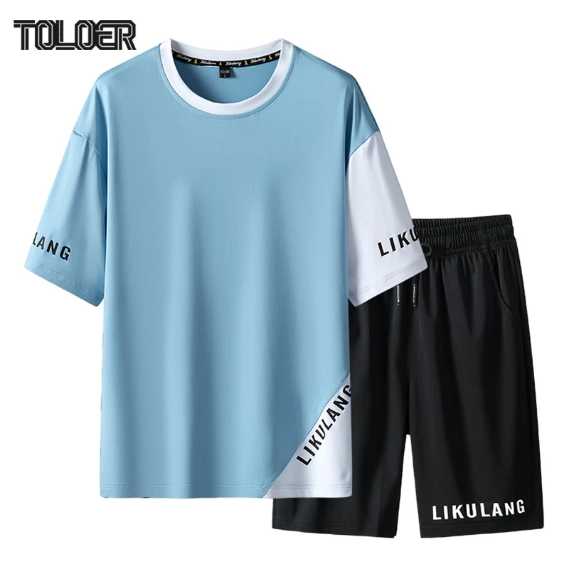 

Casual Men's Sets Summer T-Shirt+Shorts Two Pieces Set Male Casual Tracksuit Men Sportswear Fitness Clothing Sweat Suit 2022