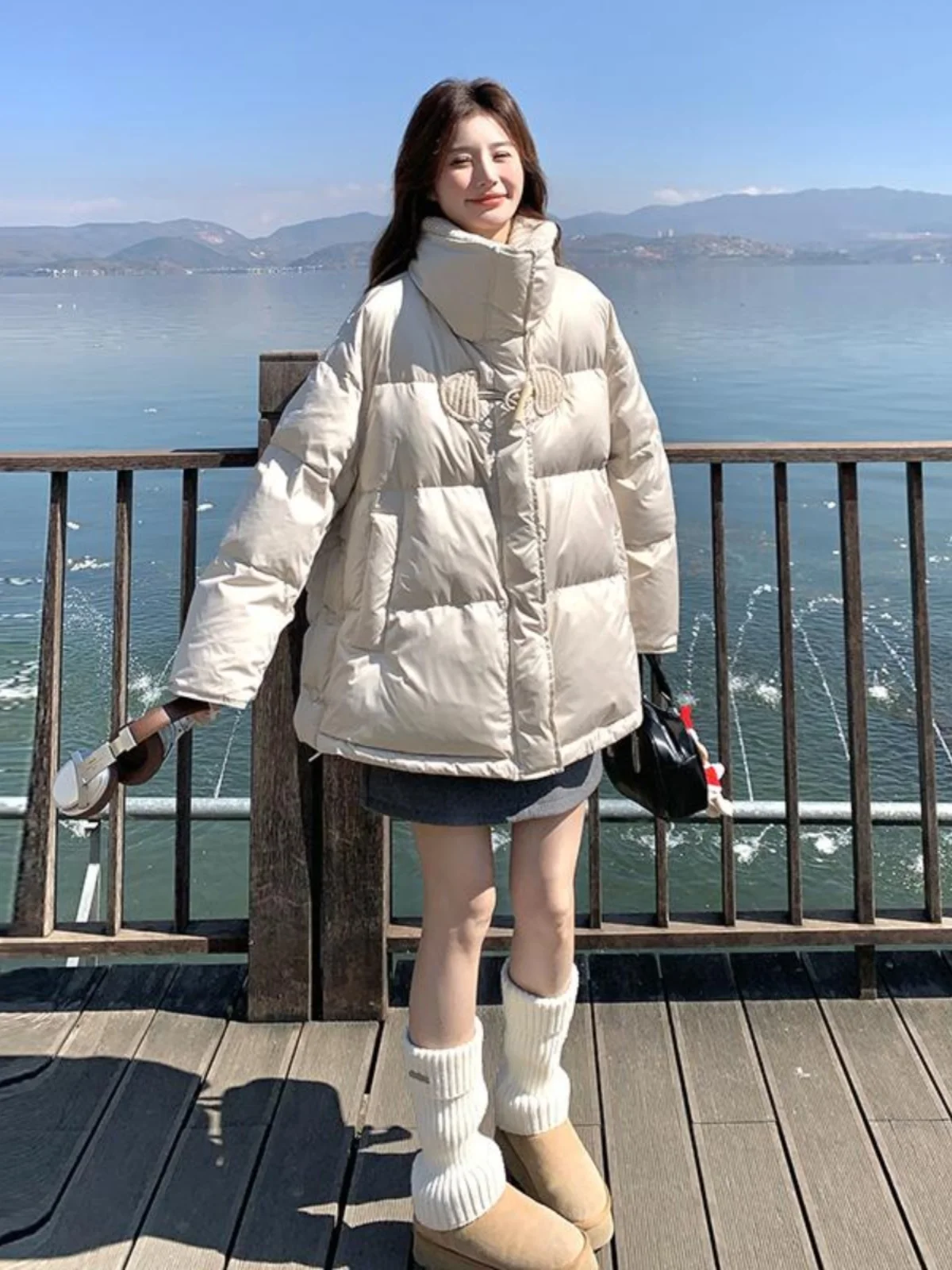 Korean Sle Design Thickened Warm Knitted Collar Down jacket Women 2024 New Elegant Atmosphere White Duck Down Outerwear |