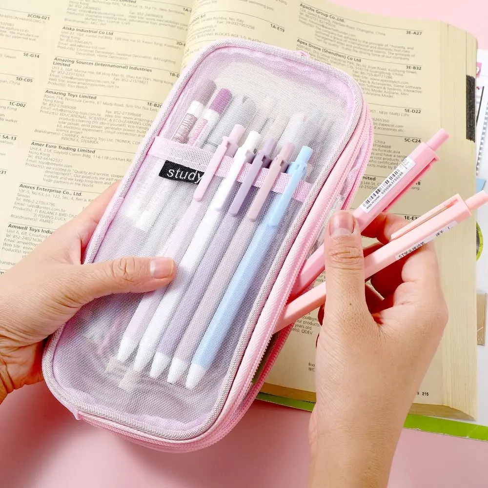

Transparent Pencil Case Kawaii Cute Mesh Pens Pouch Simple Aesthetic Bag Organizer Office School Supplies for Girls Stationary