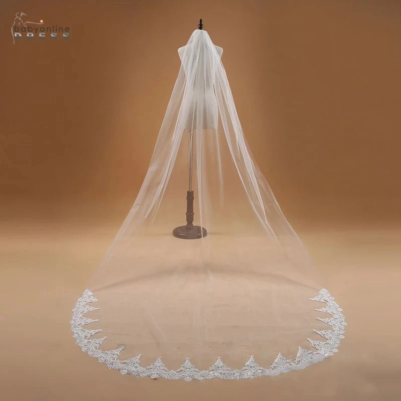 

Voile Mariage 3M One Layer Lace Edge White Ivory Cathedral Wedding Veil Long Bridal Veil Cheap Wedding Accessories Veu de Noiva