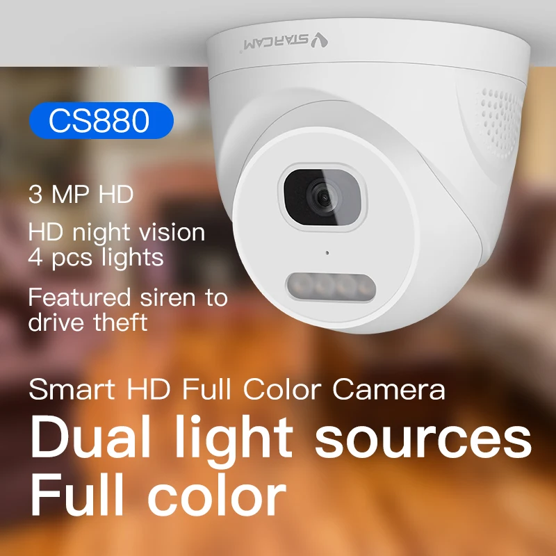 2023 Внутренняя камера Vstarcam Dome POE IP Smart Dual Light 3MP Full Color H.265 2-Way Audio CCTV для домашней безопасности.