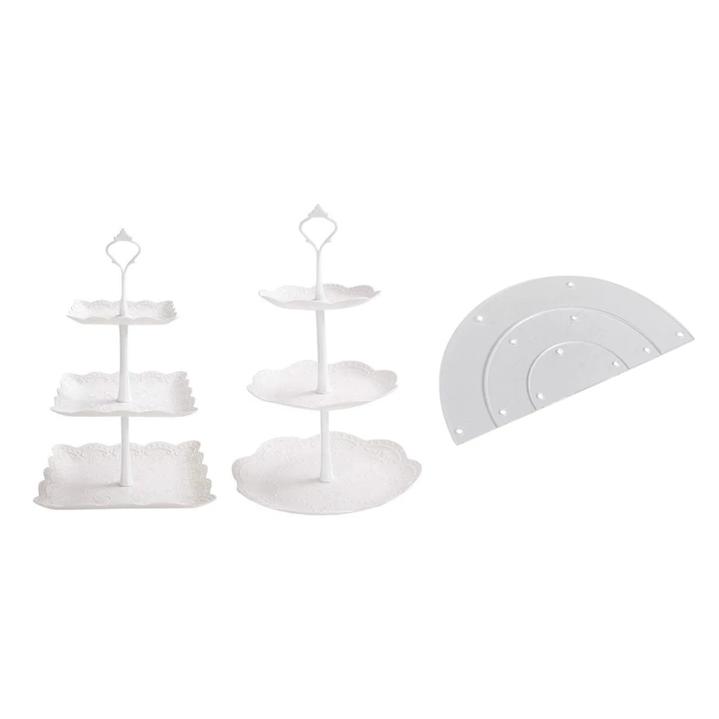 

Hot 3-Tier Clear Acrylic Semicircle Round Cupcake Dessert Display Stand With 2 Set 3-Tier White Dessert Cake Stand