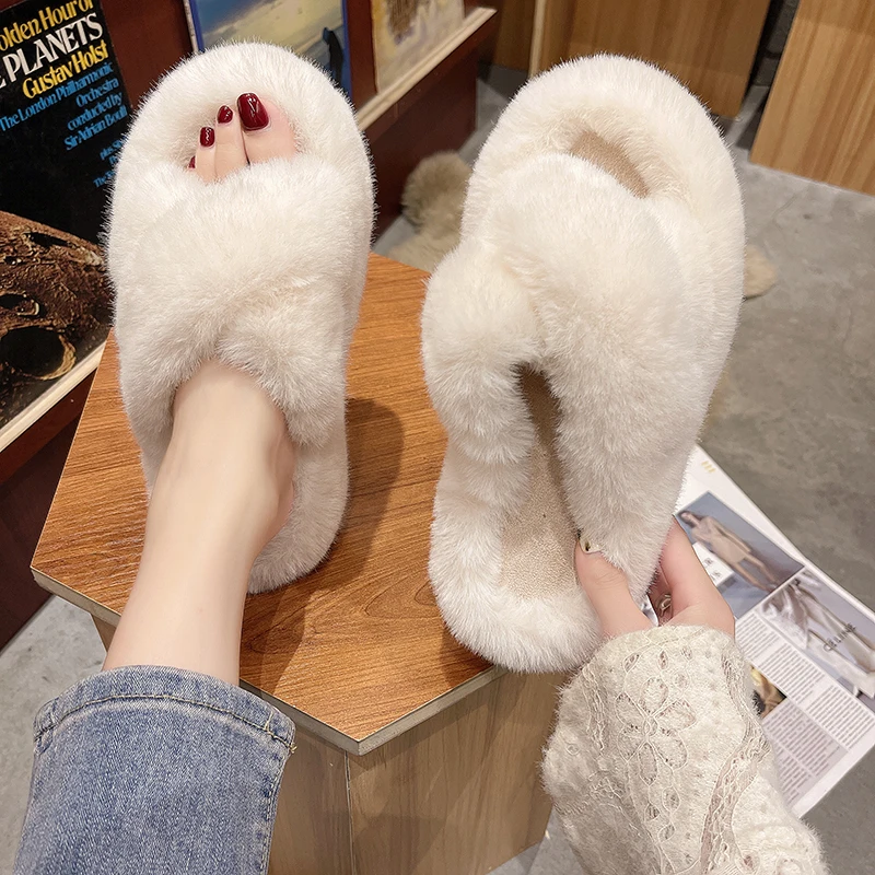 

Тапки женские на платформе, меховые шлепанцы, мягкая 2022 хлопчатобумажная ткань, резиновая обувь, сланцы, из флока, дизайнерские