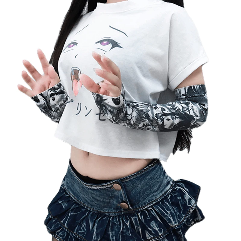 Anime Ahegao Hentai Cosplay Protection Arm Sleeve Stockings Tshirt Costumes Cartoons Printing Summer Woman Costume |