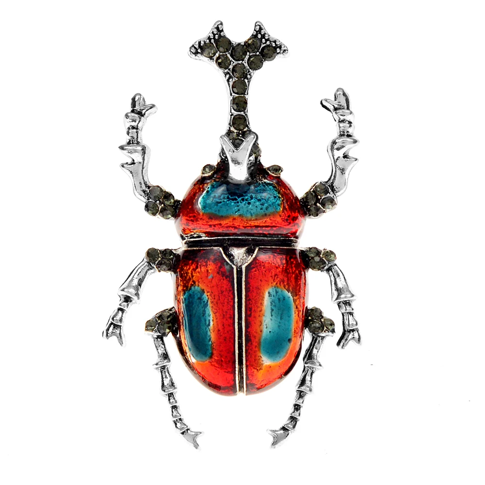 

CINDY XIANG New Arrival Rhinestone Bug Brooches For Women Enamel Beetle Pin Vivid Insect 2 Colors Available
