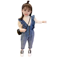 1 7y ruffles romper for girl zipper casual denim jumpsuit toddler girls clothing bodysuit children overalls jeans outfits