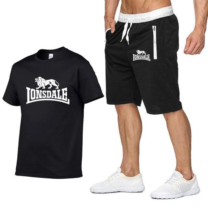 

Мужской летний комплект спортивной одежды LONSDALE, футболка с коротким рукавом, короткие брюки, новые модные мужские повседневные комплекты, ш...