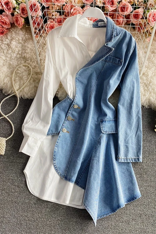 Весеннее Новое модное повседневное асимметричное джинсовое строченное