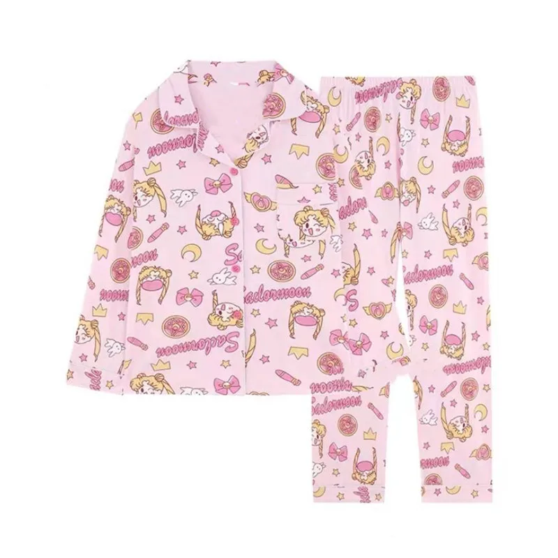 Women Pajamas 2 Pieces Long Sleeve Sleepwear Kawaii Print Pyjama Set Sailor Bear Lolita Loungewear Korean Roomwear Nightgown