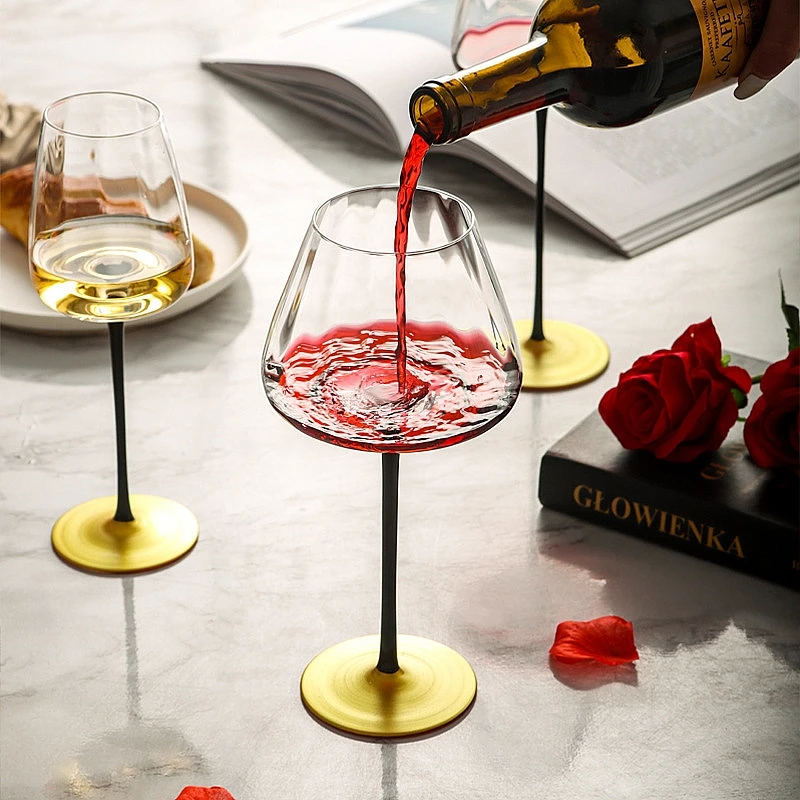 

JINYOUJIA Ripple Golden Bottom Red Wine Glass Ultra-Thin Crystal Burgundy Bordeaux Goblet Art Big Belly Tasting Cup