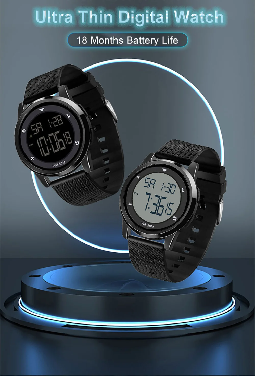 

Новинка 2023, цифровые спортивные Смарт-часы S100, 8 мм, ультратонкие модные водонепроницаемые до 50 м Смарт-часы с будильником и секундомером для мужчин и женщин