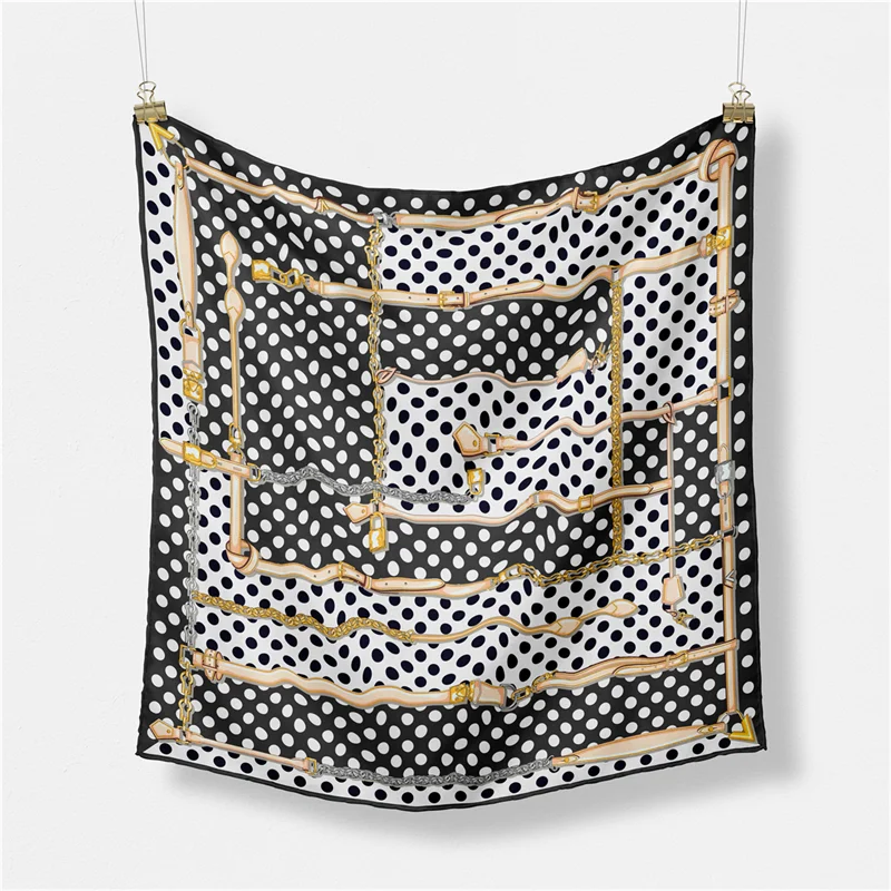 Женский шелковый шарф POBING квадратный платок в горошек бандана маленький хиджаб