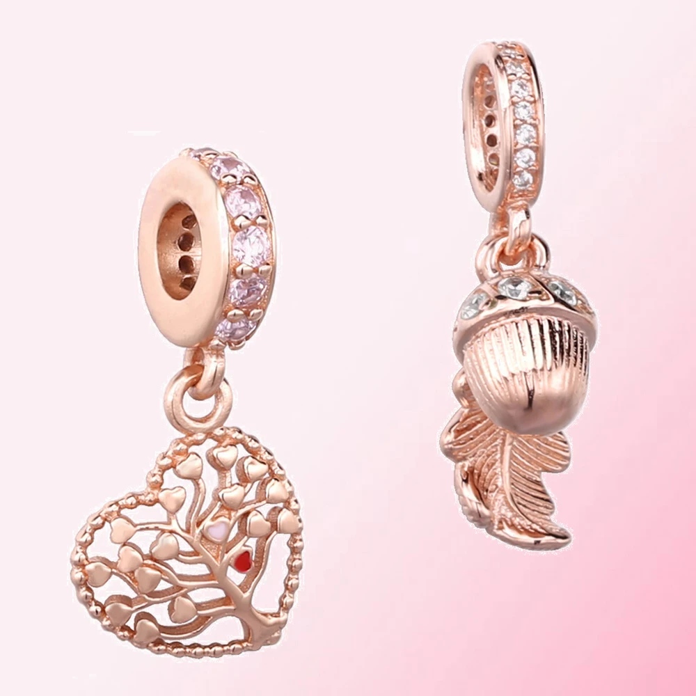 

Fall 2021 100% 925 Sterling Silver 1:1 Rose Wonderland Tree of Love Dangle Charm Rose Acorn & Leaf Hanging Charm Pendant