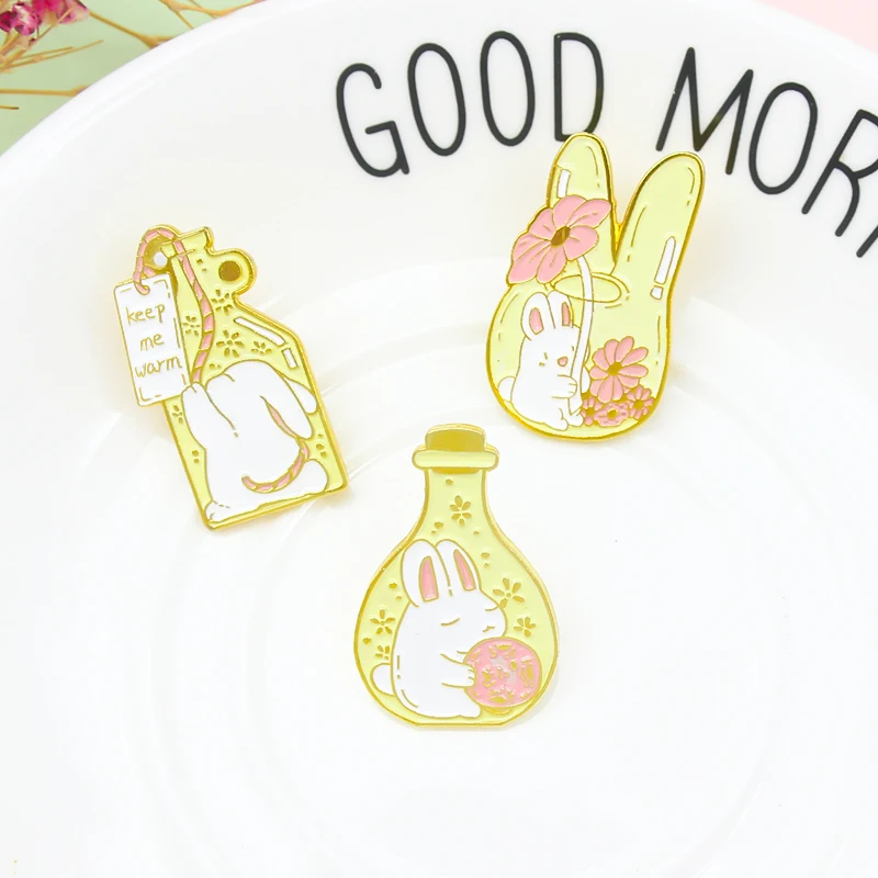 Булавка в стеклянных бутылках с кроликами Держите меня тепле Броши лацканами
