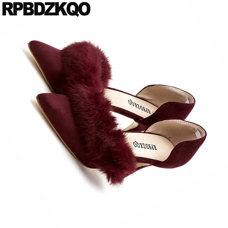 насосы милая 2018 обнаженный мех котенок сандалии Slingback Указательный палец средняя