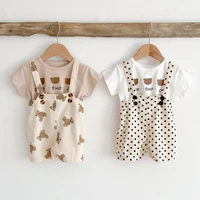 2022 summer new bear print baby short sleeve clothes set infant overalls suit baby boy cartoon t shirt suit baby girl outfits