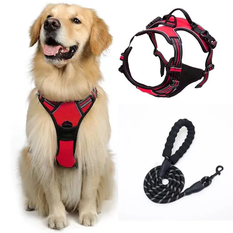 

New dog harness and leash for pet dogs adjustable vest harness with leash reflective and breathable quick release harness