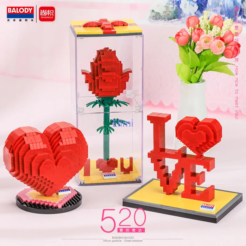

Mini diamond Blocks LOVE Day Rose Building Bricks for Lover Wife Gifts Girlfriend Present Valentine Fun Toys Juguetes Princess