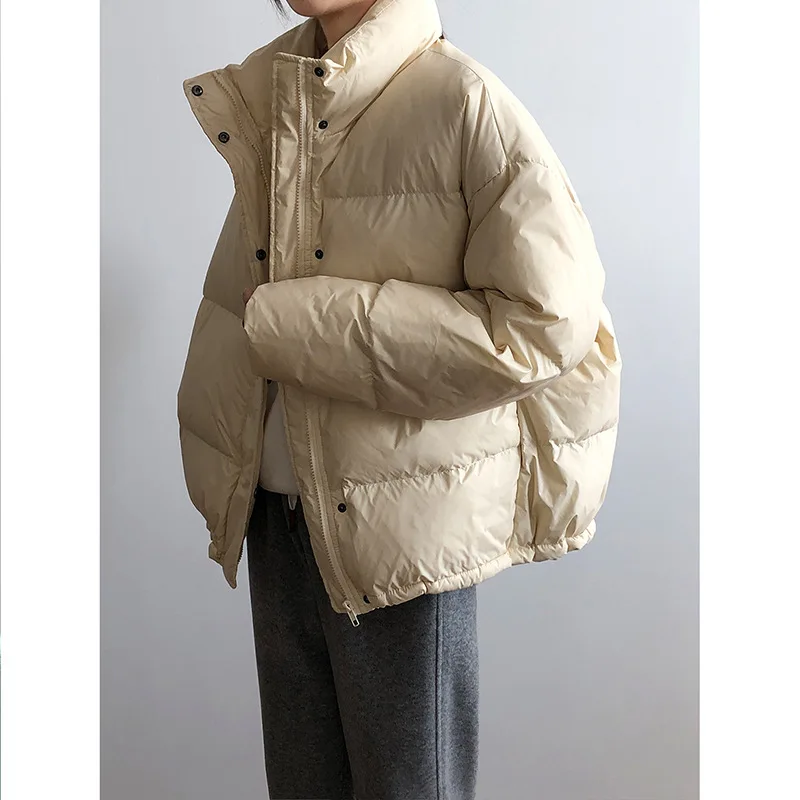 White Eiderdown Down Jacket for Women Small 2022 Winter Stand-Up Collar Short Student Bread Jacket